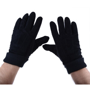 Rękawiczki  Męskie zimowe ciepłe skórzane bawełna Czarne 