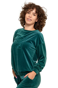 Bluza damska welurowa bez kaptura butelkowa zieleń ciepła MORAJ  OBD2300-005