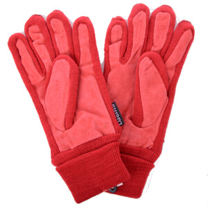 Rękawiczki  Męskie Damskie zimowe ciepłe skórzane bawełna Czerwone