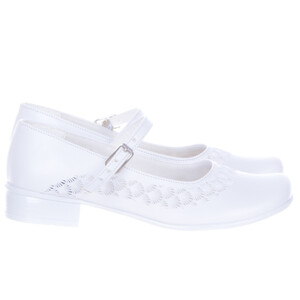 Buty Dziewczęce Eleganckie Komunijne na Obcasie Białe ze Sprzączką Wzór