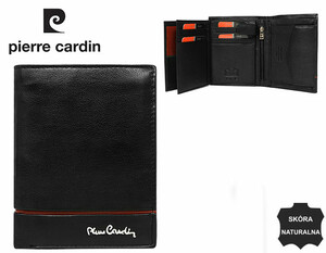 Portfel męski skórzany w pudełku Pierre Cardin 326 TILAK15 Czarny z Bordowym