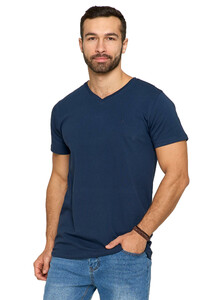 Męski Granatowy T-shirt z bawełny czesanej z dekoltem V Premium Line MORAJ  OTS1500-004