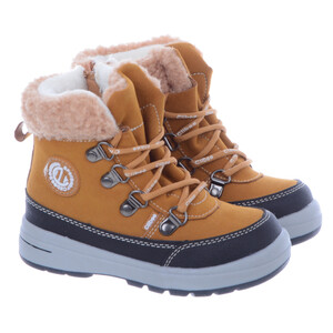 Miodowe Dziewczęce Ciepłe Buty Śniegowce Wiązane H-188